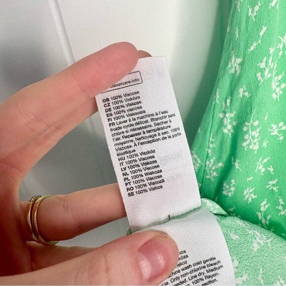 & Other Stories Puff Sleeve Mini Dress Mint Green Spring Floral Women’s Size 12 - Picture 8 of 8
